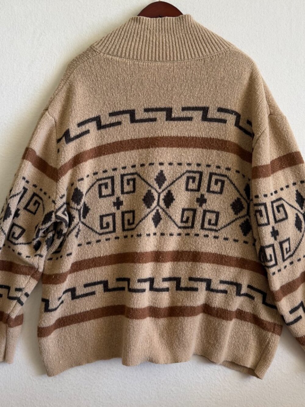 Cardigan Sweater Men's Size 1XL Brown Zipper Southwest Aztec Cozy Fall Grandpa